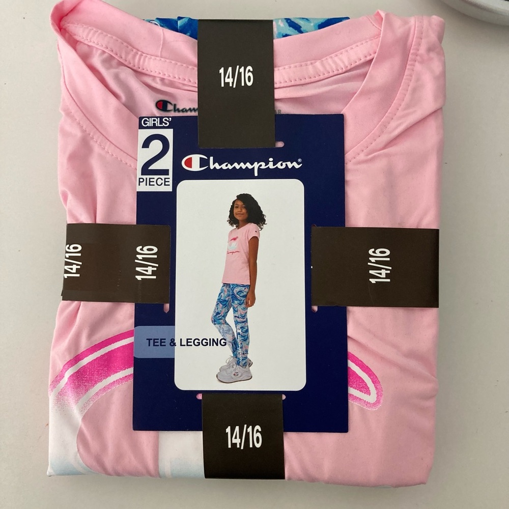 Champion Pink/Blue Tee and Legging Set Girl’s 14/16